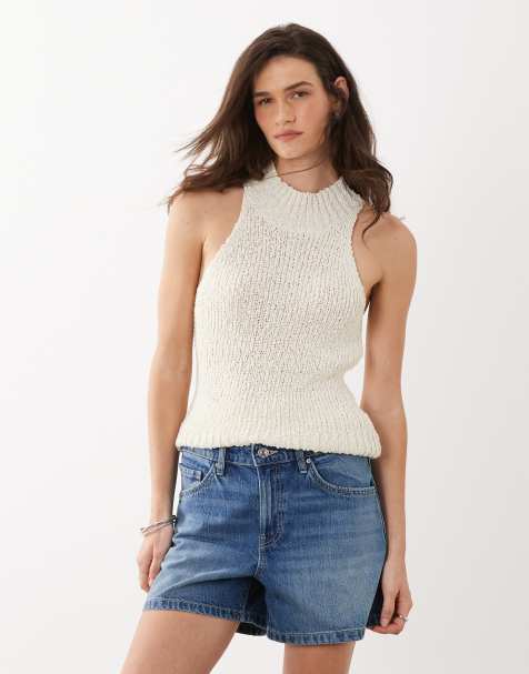 Mango 100% cotton denim shorts in mid blue - view 1