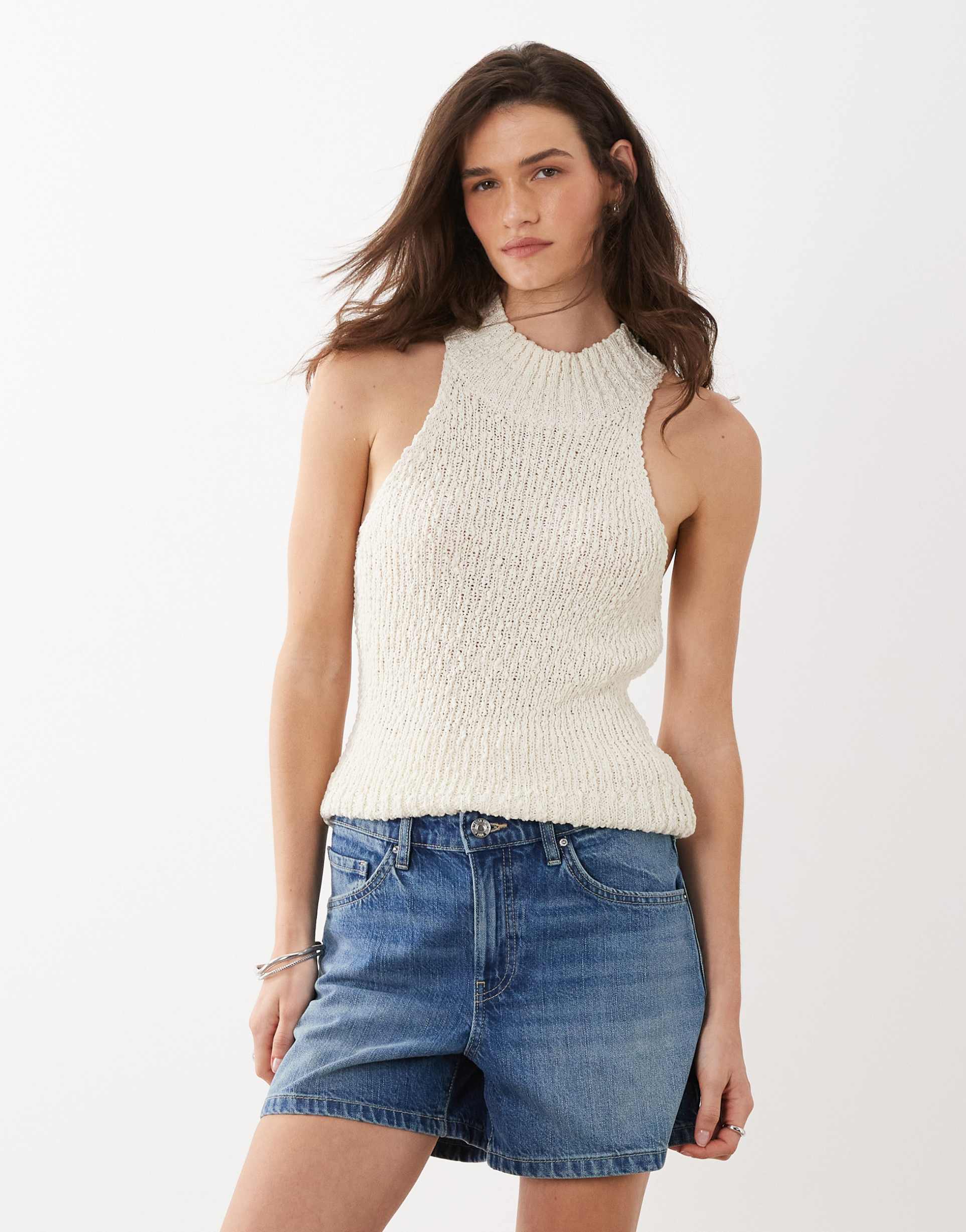 mango 100% cotton denim shorts in mid blue