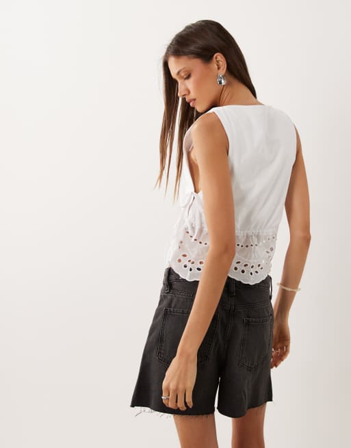 Mango 100% cotton denim shorts in washed gray, 5 of 5