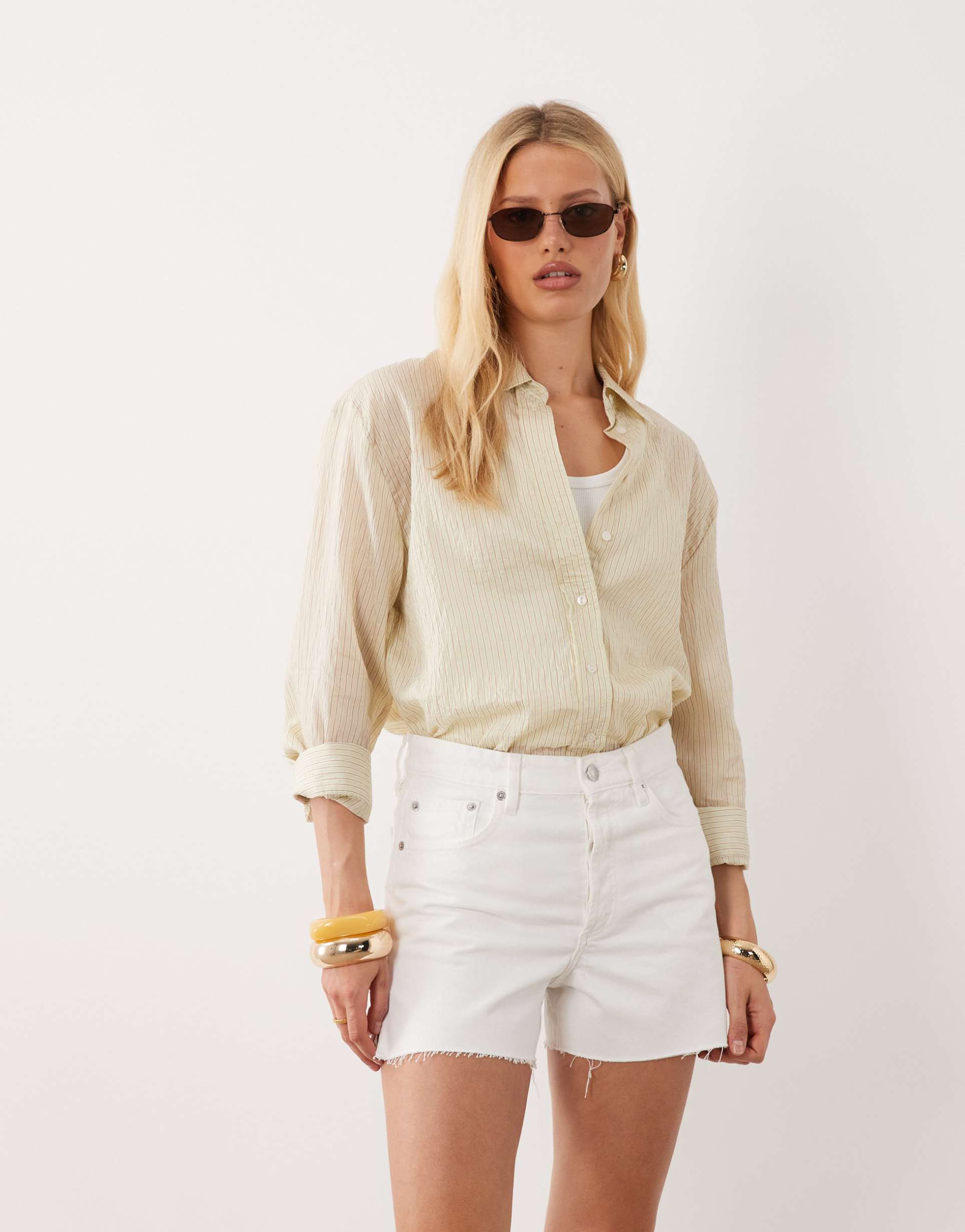 mango 100% cotton denim shorts in white