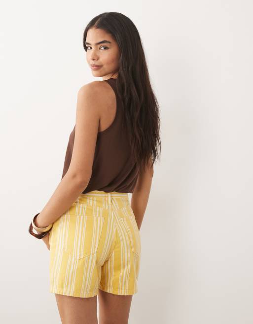 Mango 100% cotton denim shorts in yellow stripe, 5 of 5