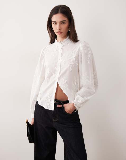 Mango 100% cotton embroidered blouse in white - view 1