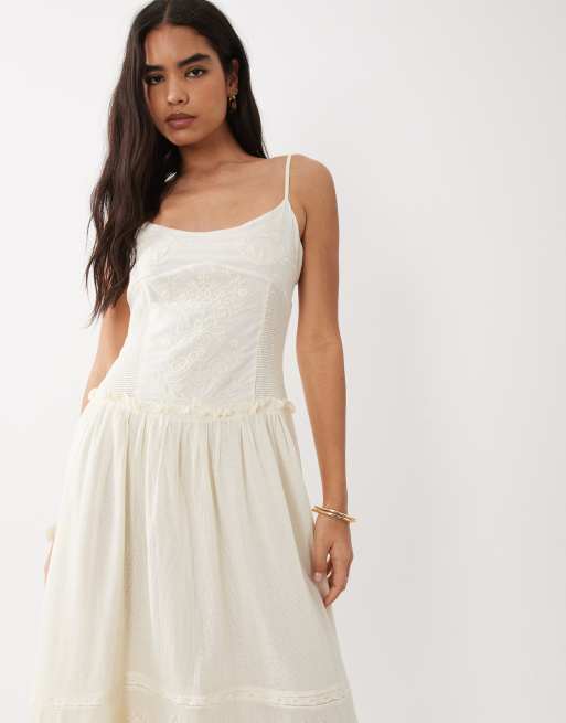 Mango 100% cotton embroidered cami maxi dress in natural, 4 of 4