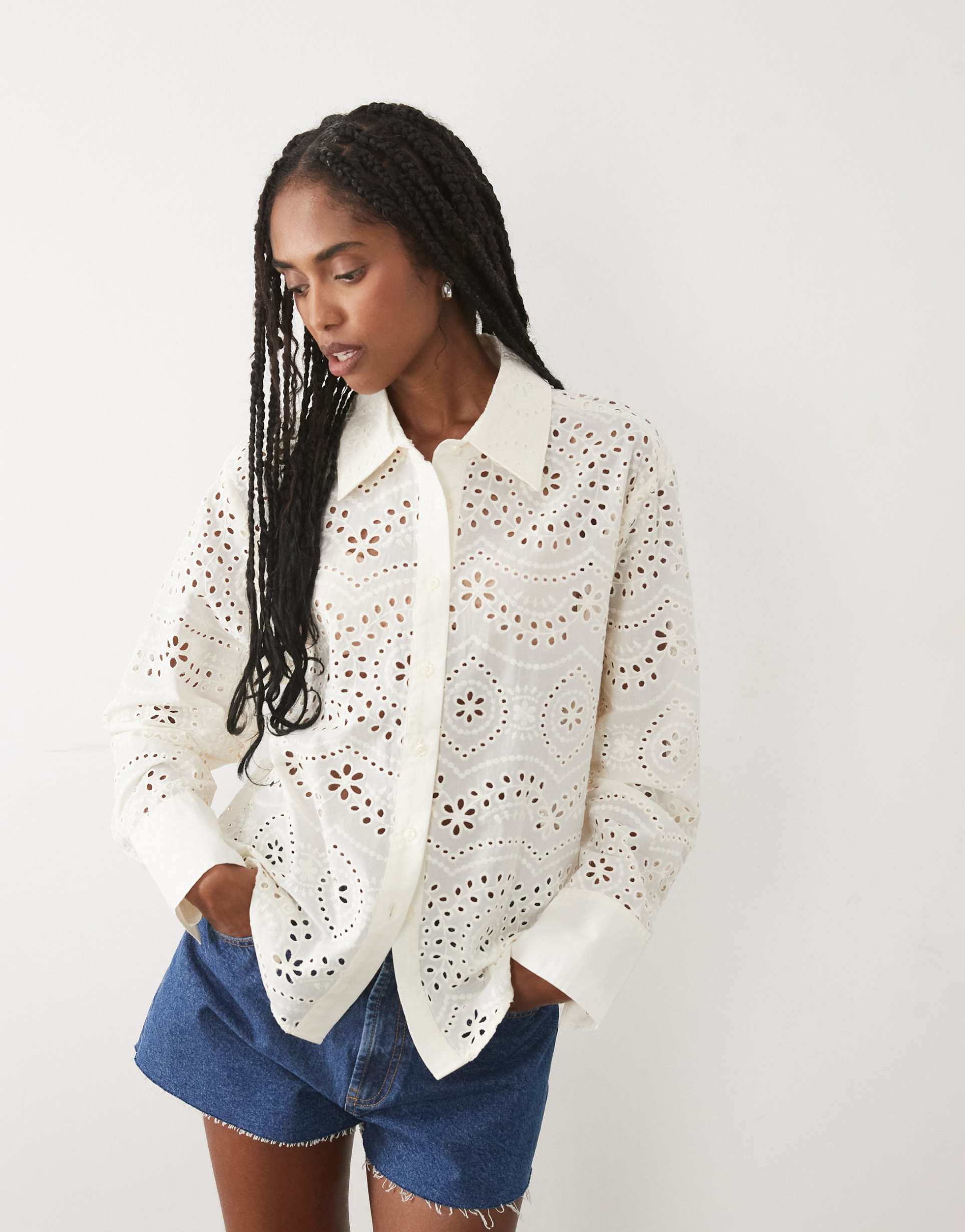 mango 100% cotton embroidered shirt in beige
