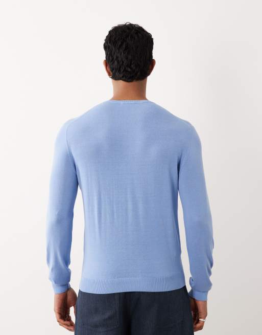 Mango 100% cotton fine knit long sleeve jumper in sky blue, 4 of 5
