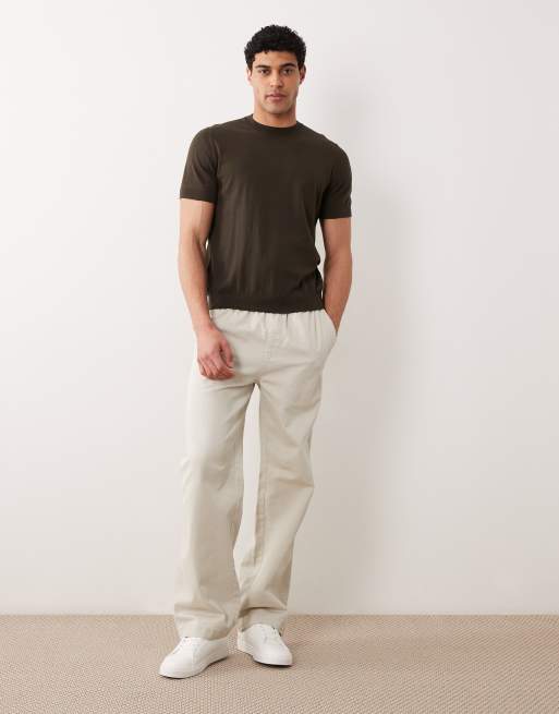 Mango 100% cotton fine knit ribbed t-shirt in brown , 2 of 5