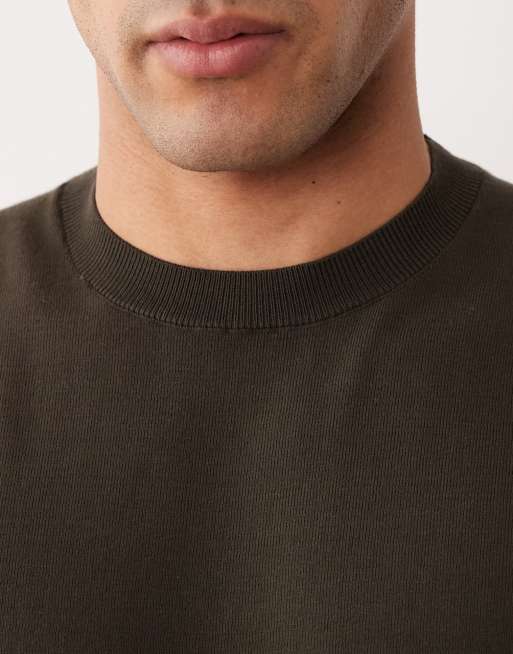 Mango 100% cotton fine knit ribbed t-shirt in brown , 3 of 5