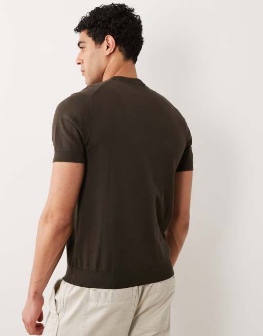 Mango 100% cotton fine knit ribbed t-shirt in brown , 5 of 5