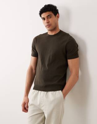 Mango 100% Cotton Fine Rib Knit T-shirt In Brown