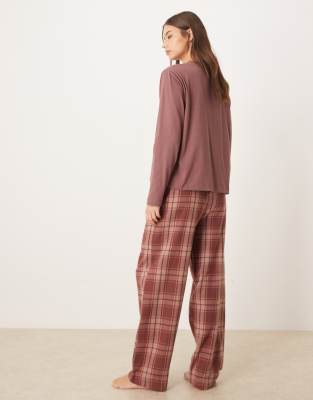 Mango Check Cotton Flannel Pajamas In Brown