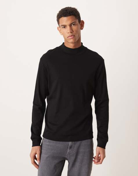 Mango 100% cotton high neck long sleeve t-shirt in black