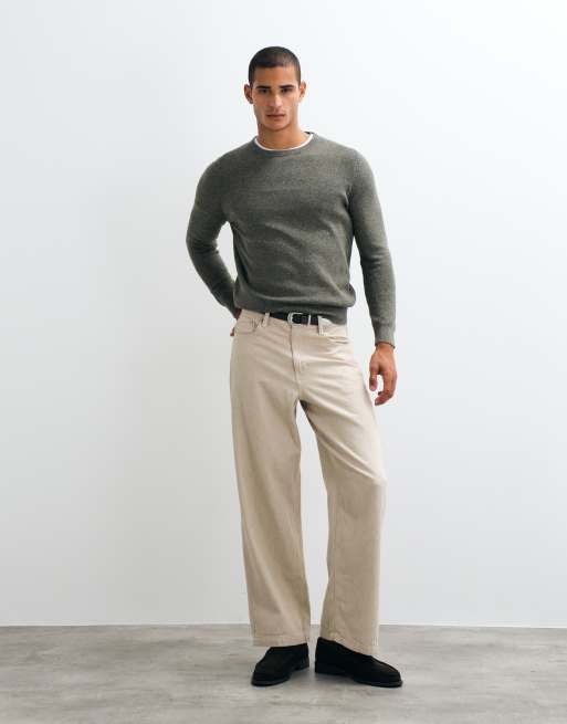Mango 100% cotton knit sweater in khaki, 3 of 5