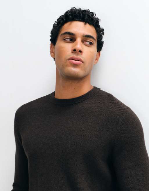 Mango 100% cotton knitted jumper in brown, 3 of 5