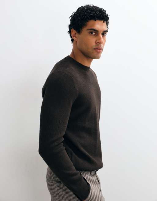 Mango 100% cotton knitted jumper in brown, 5 of 5