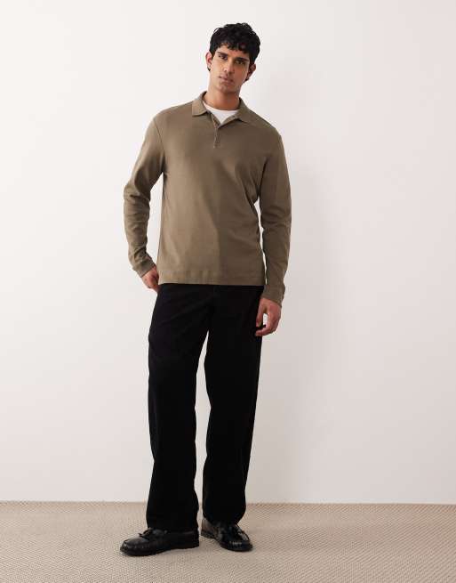 Mango 100% cotton knitted polo top in khaki, 2 of 5