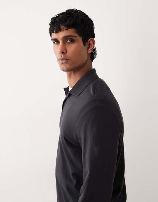 Mango 100% cotton knitted polo top in navy, 3 of 5