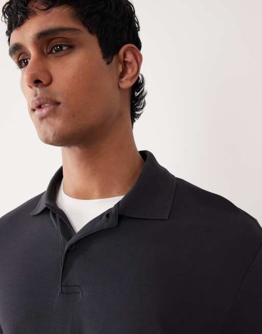 Mango 100% cotton knitted polo top in navy, 5 of 5