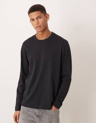 Mango 100% cotton long sleeve crew neck t-shirt in navy