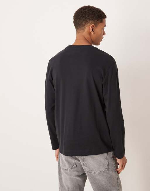 Mango 100% cotton long sleeve crew neck t-shirt in navy, 3 of 5