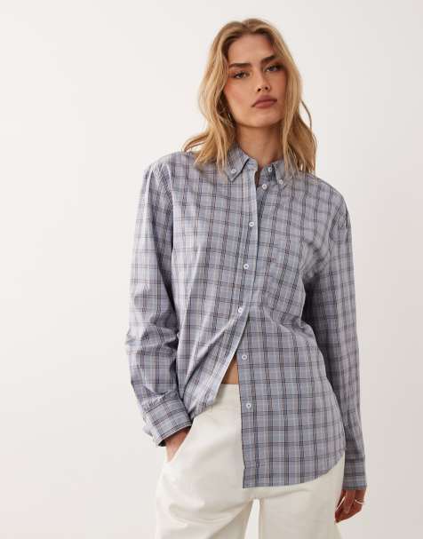 Mango 100% cotton long sleeve shirt in blue check - view 1