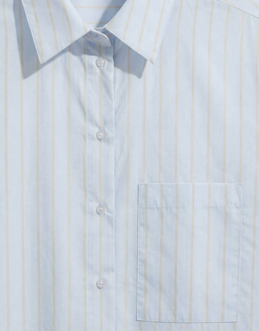 Mango 100% cotton long sleeve shirt in pastel blue and yellow stripes, 7 of 7