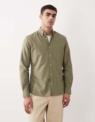 Mango 100% Cotton Long Sleeve Striped Shirt In Green