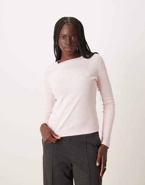 Mango 100% cotton long sleeve top in pale pink - view 1
