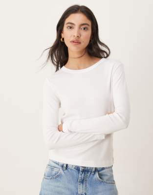Mango 100% Cotton Long Sleeve Top In White