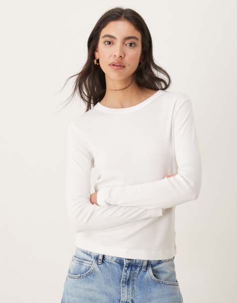 Mango 100% cotton long sleeve top in white - view 1