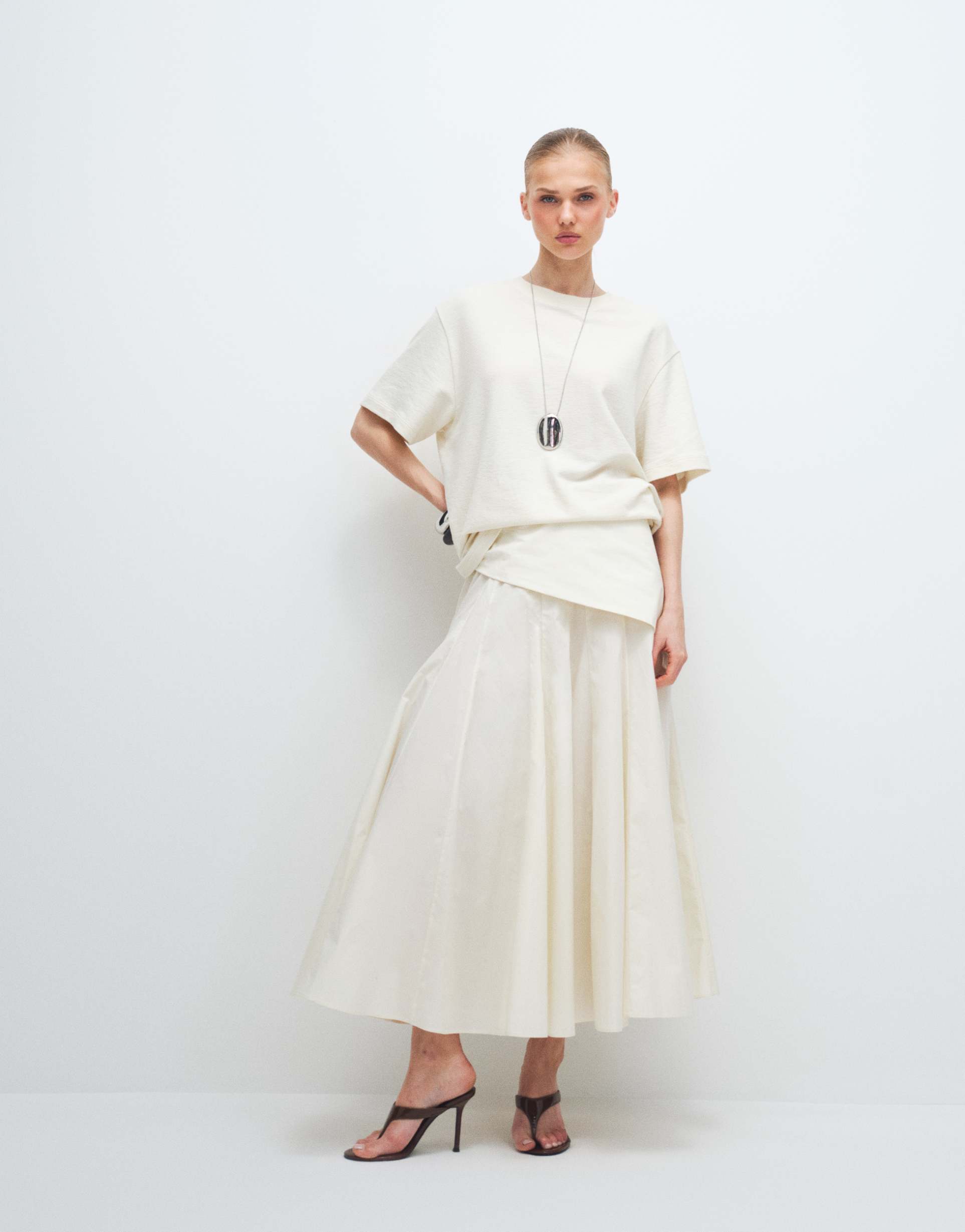 mango 100% cotton maxi skirt with scarf in cream