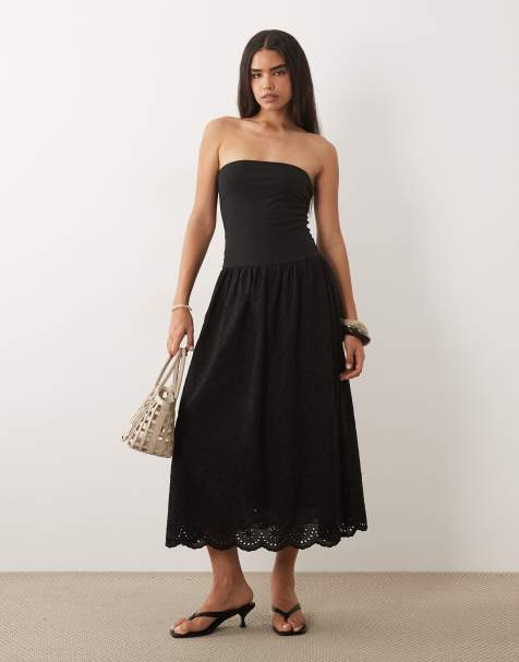Mango 100% cotton off shoulder maxi dress in black - view 1