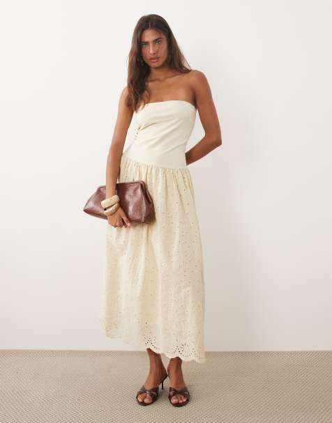 Mango 100% cotton off the shoulder midaxi dress in pastel yellow - view 1