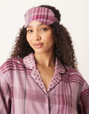 Mango 100% Cotton Plaid Eye Mask In Pink
