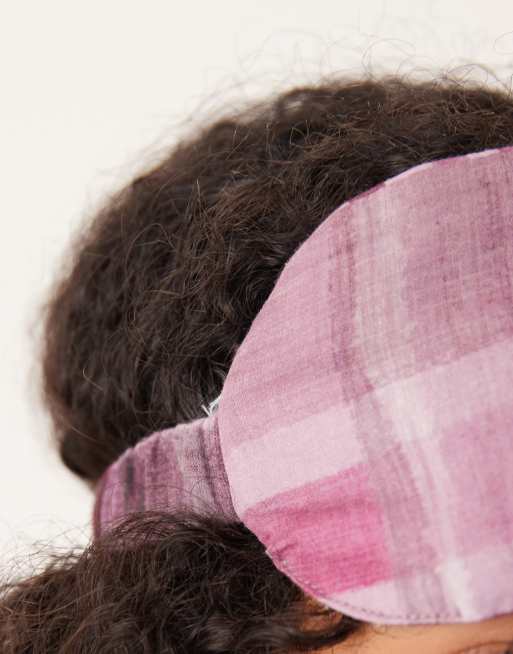 Mango 100% cotton plaid eye mask in pink, 3 of 4
