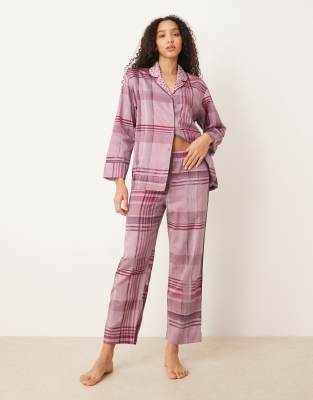 Mango 100% Cotton Plaid Pajama Pants In Pink