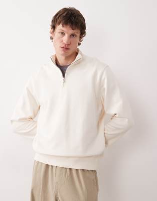 Mango 100% Cotton Quarter Zip Sweatshirt In Neutral