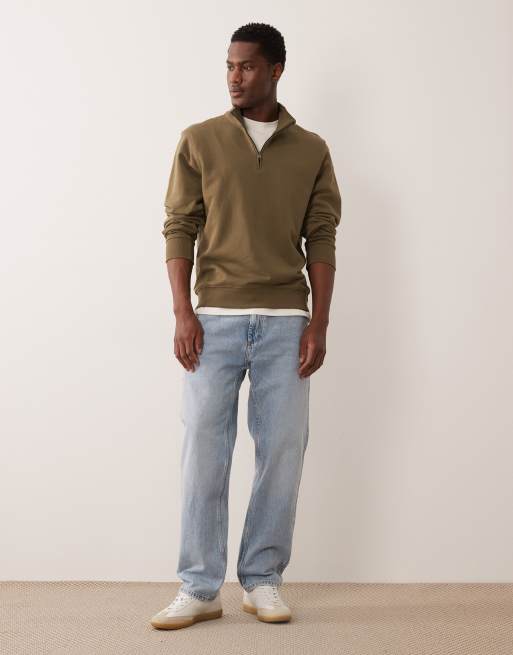 Mango 100% cotton quarter zip sweatshirt in khaki, 2 of 5