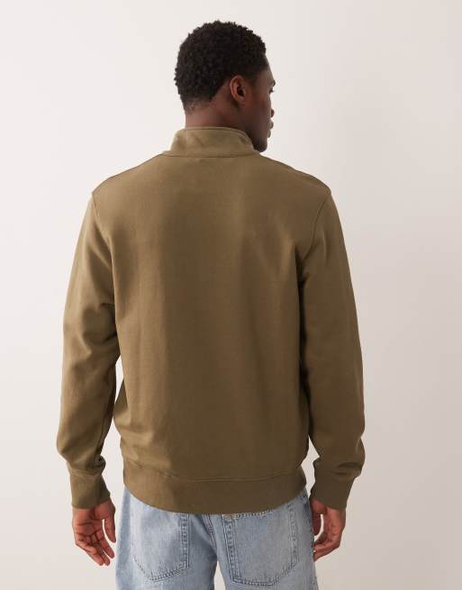 Mango 100% cotton quarter zip sweatshirt in khaki, 3 of 5