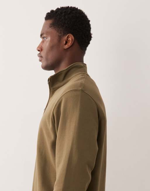 Mango 100% cotton quarter zip sweatshirt in khaki, 4 of 5