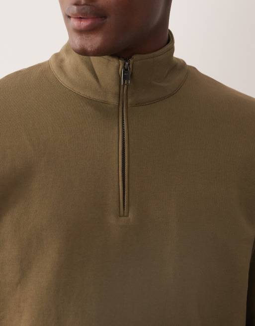Mango 100% cotton quarter zip sweatshirt in khaki, 5 of 5