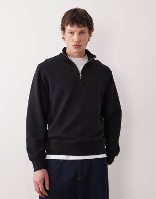 Mango 100% Cotton Quarter Zip Sweatshirt In Black
