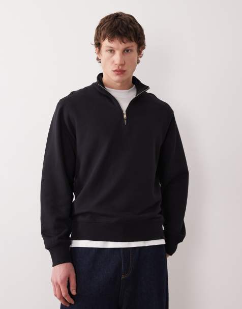 Mango 100% cotton quarter zip sweatshirt in navy - view 1
