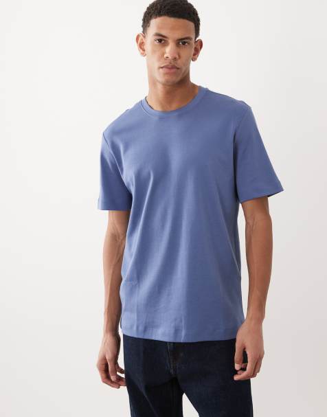 Mango 100% cotton regular fit t-shirt in mid blue