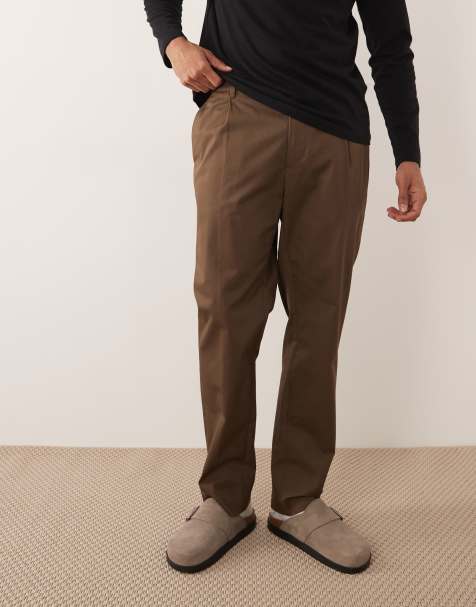 Mango 100% cotton relaxed fit adjustable waist trousers in brown - view 1