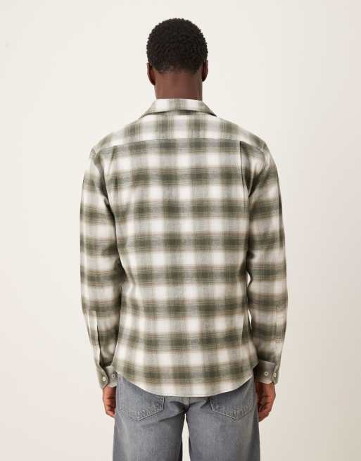 Mango 100% cotton relaxed fit flanel shirt in olive green, 3 of 5