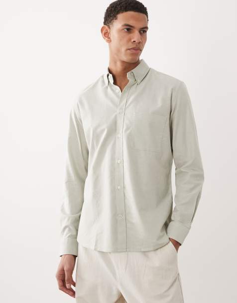 Mango 100% cotton relaxed fit long sleeve striped shirt in mint green