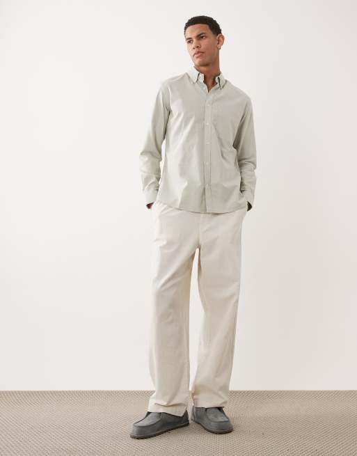 Mango 100% cotton relaxed fit long sleeve striped shirt in mint green, 2 of 5