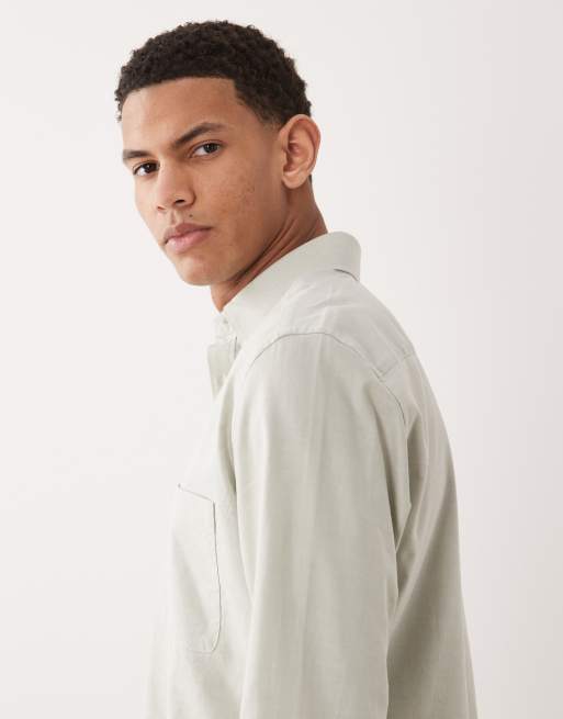 Mango 100% cotton relaxed fit long sleeve striped shirt in mint green, 4 of 5