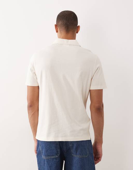 Mango 100% cotton relaxed fit polo t-shirt in ecru, 3 of 5