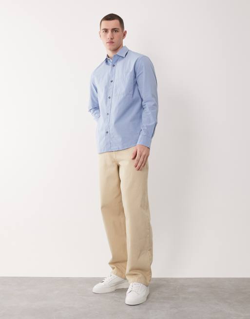 Mango 100% cotton relaxed fit shirt in blue, 2 of 5